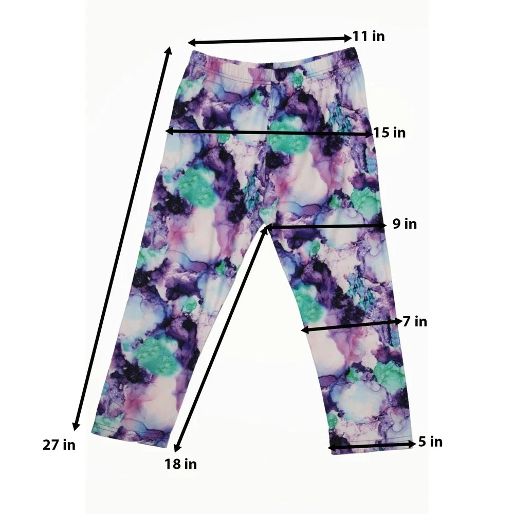 Teen Girls  Watercolor Marble Print‎ Capri Leggings Purple Teal  Size Small